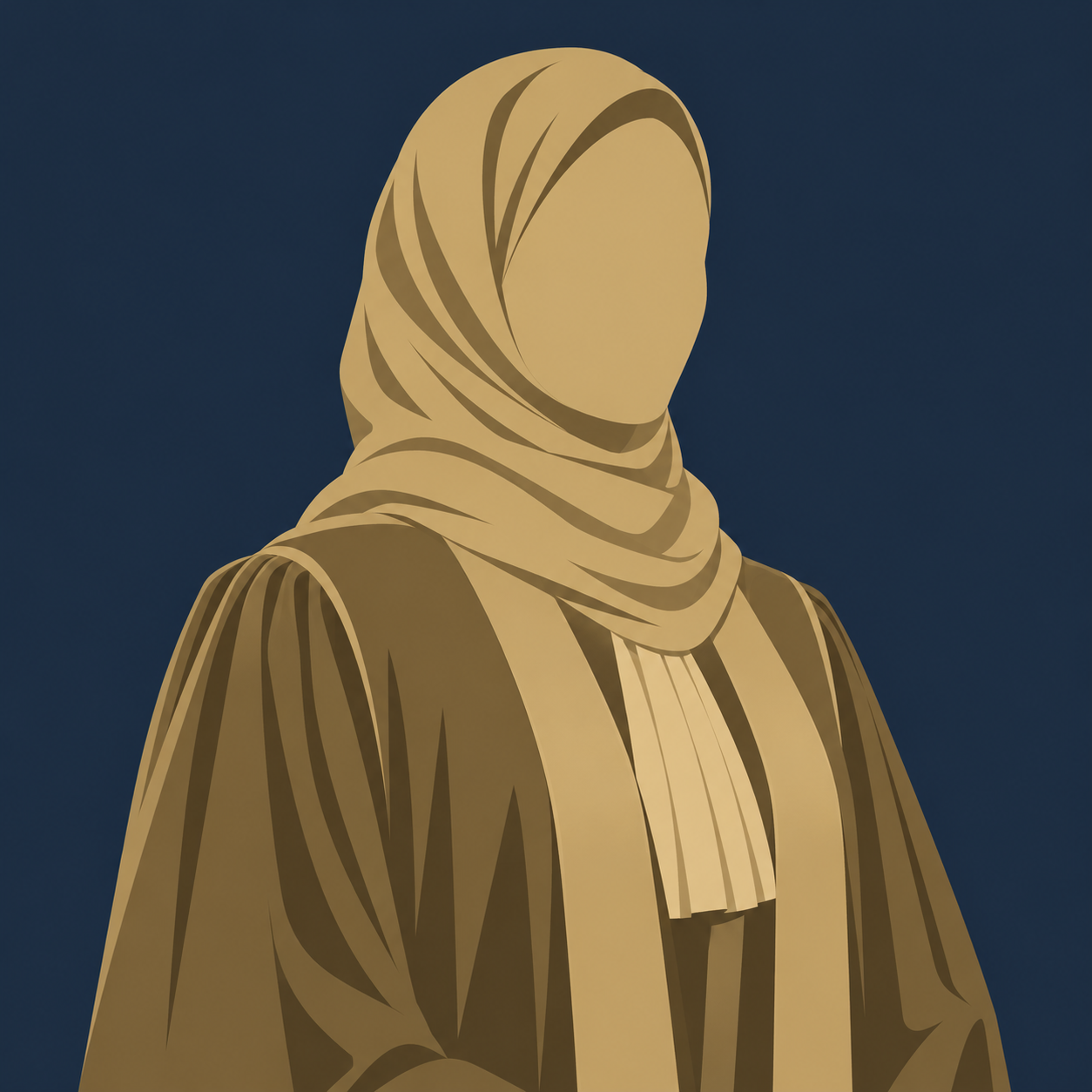 رسم رمزي لمحامية محجبة بلا ملامح